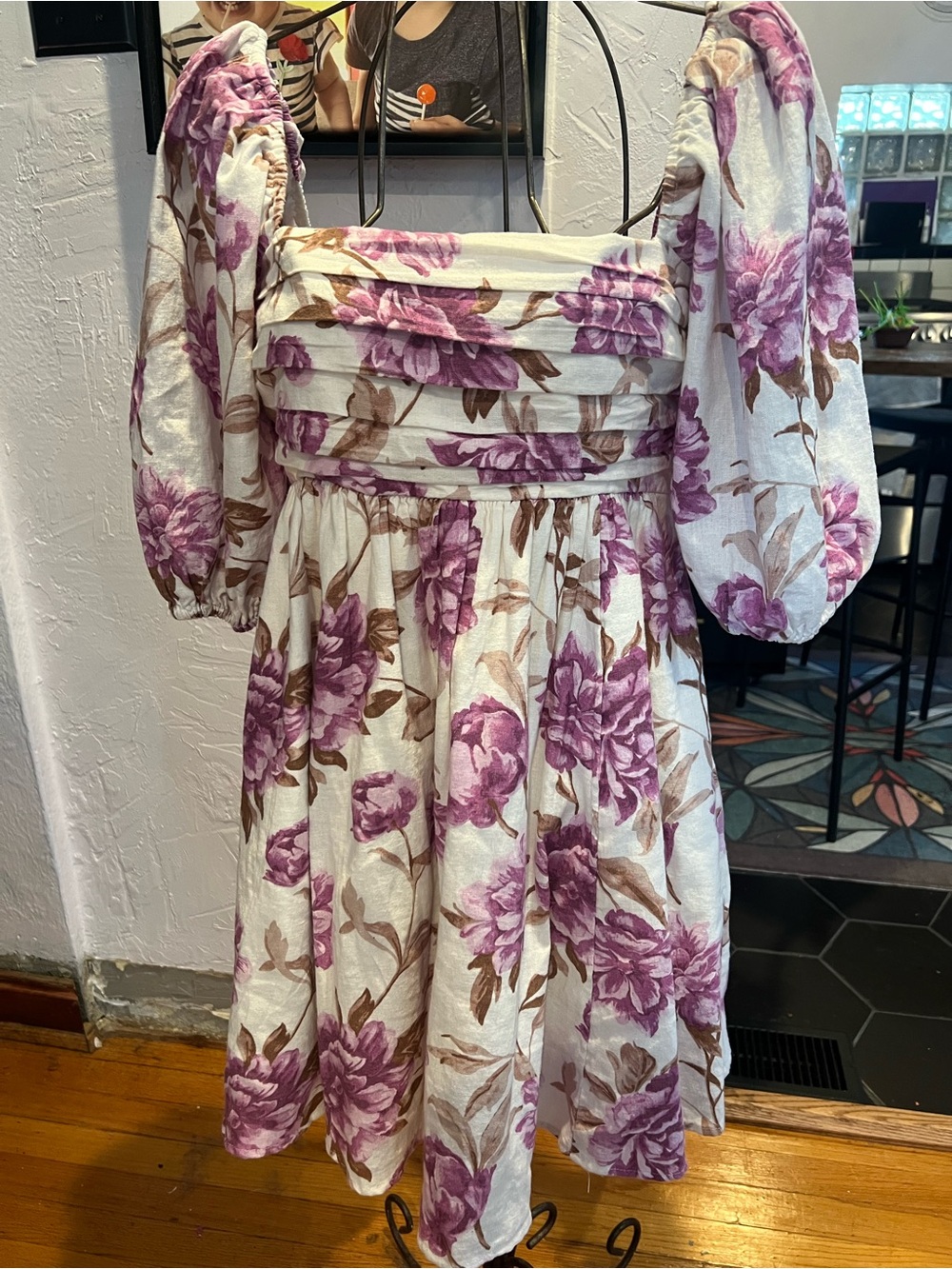 Abercrombie & Fitch Cream Midi Dress with Lavender Floral Print